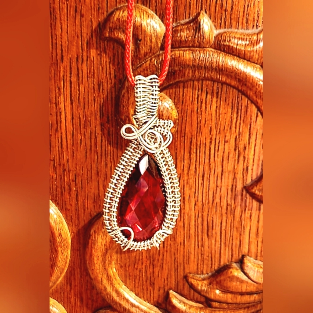 Stunning, Bright Red, Teardrop-Shaped Pendant With Absolutely Gorgeous Setting.